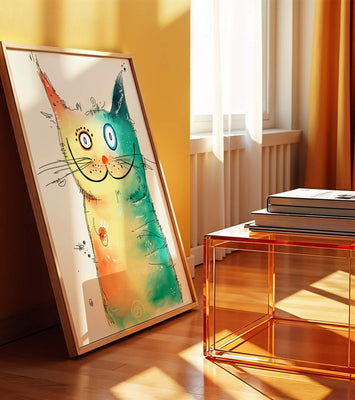 Artistic watercolor cat illustration with vibrant colors