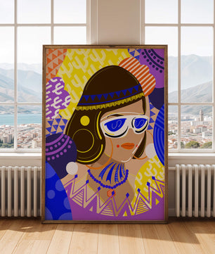 Portrait abstrait coloré avec des motifs géométriques vibrants