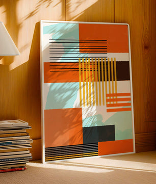 Abstract Geometric Composition with Gold and Orange Elements - Mi tienda