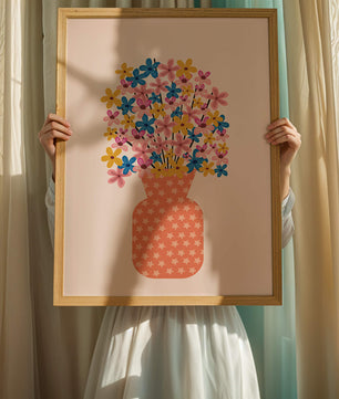 Colorful flower bouquet in a star-patterned vase