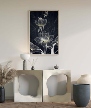 Elegant Lotus Flower Illustration with Geometric Background