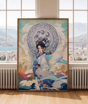 Elegantly Dressed Woman with Traditional Chinese Backdrop