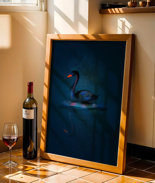Majestic Black Swan Under Starry Night Sky with Golden Accents - Mi tienda