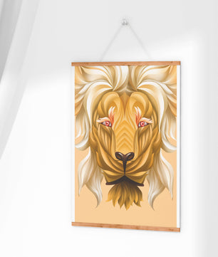 Lion Face with Intricate Golden Pattern and Flowing Mane