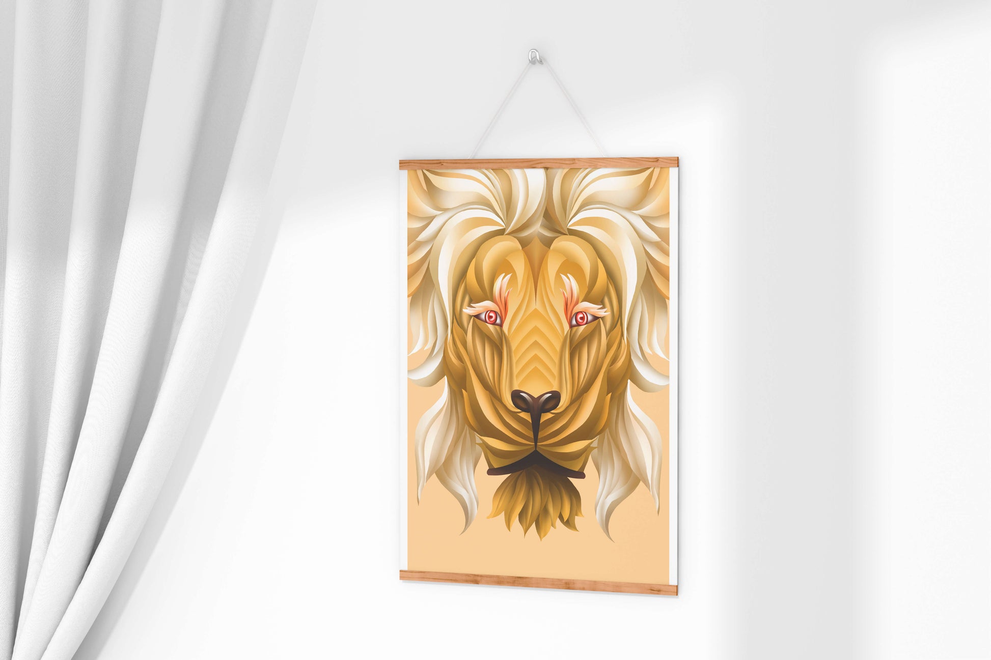 Lion Face with Intricate Golden Pattern and Flowing Mane