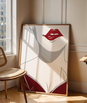 Minimalist Art with Red Lips and Elegant Dress - Mi tienda