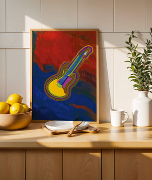 Vibrant abstract guitar illustration with bold colors
