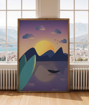Coucher de soleil serein sur les montagnes avec reflet tranquille sur le lac