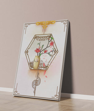Design floral élégant avec vase et accents dorés