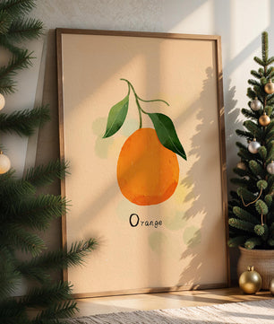 Illustration of a Single Orange with Leaves on a Textured Background - Mi tienda