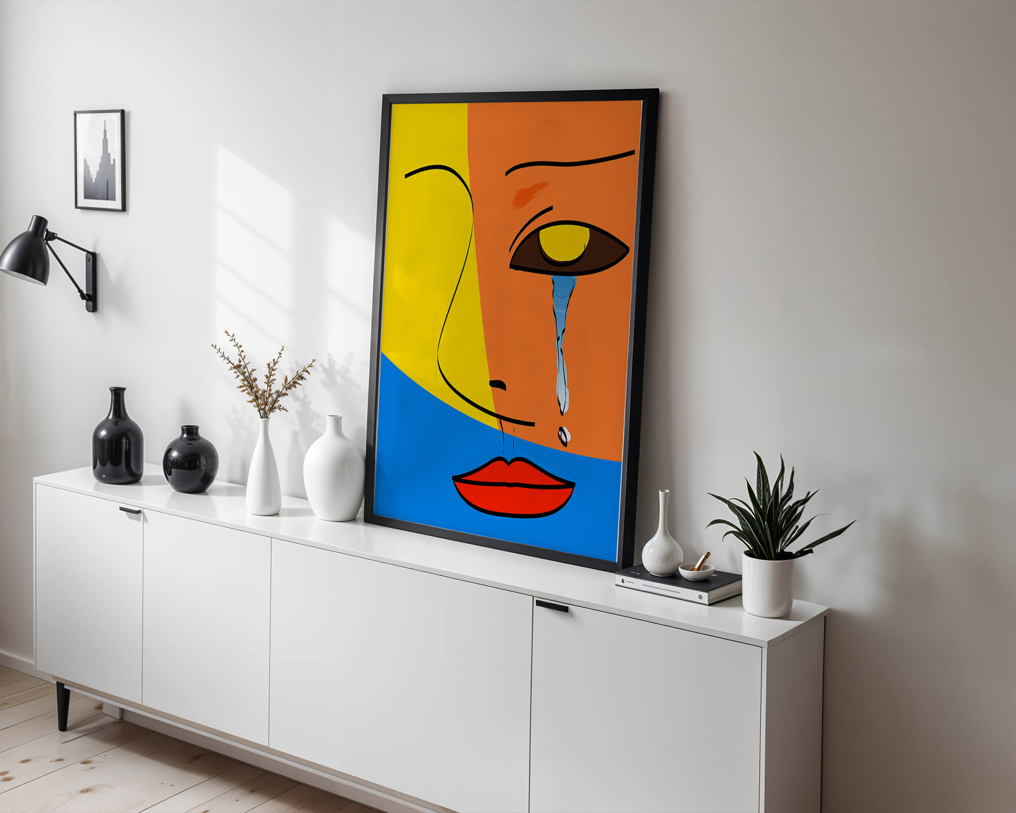 Colorful abstract face art with tear in modern style