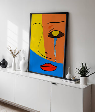 Colorido arte de rostro abstracto con lágrima en estilo moderno