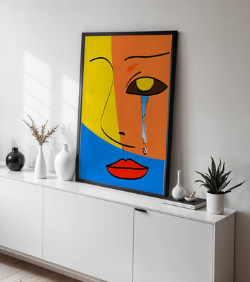 Colorful abstract face art with tear in modern style