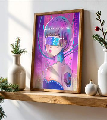 Futuristic Cyberpunk Girl with Neon Colors and Virtual Reality Elements