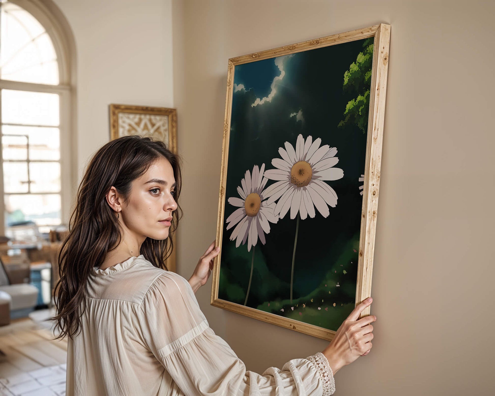 Sunlit Daisies in a Serene Landscape