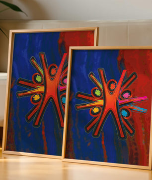 Abstract art with dynamic figures and vibrant colors