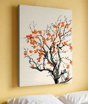 Elegant watercolor tree with vibrant orange fruit