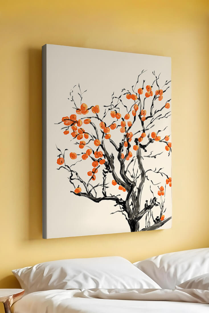 Elegant watercolor tree with vibrant orange fruit