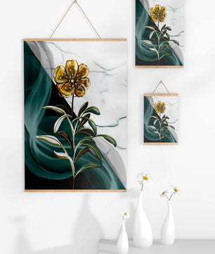 Elegant floral design with gold accents on abstract background