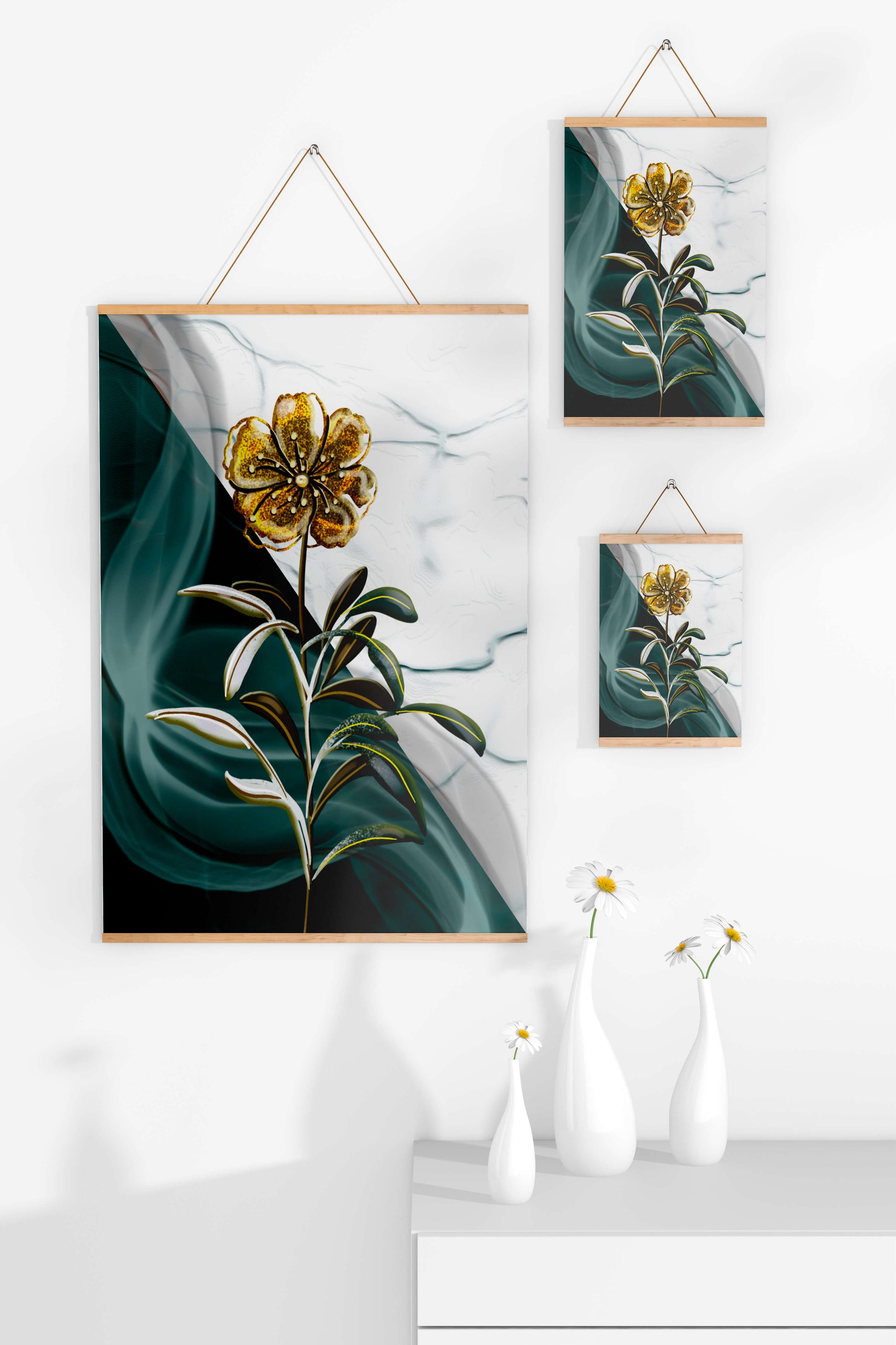 Elegant floral design with gold accents on abstract background