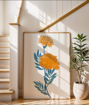 Elegante Illustration lebendiger Ringelblumen auf grünem Hintergrund