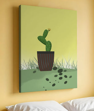 Illustration of a potted cactus with flower on soft background