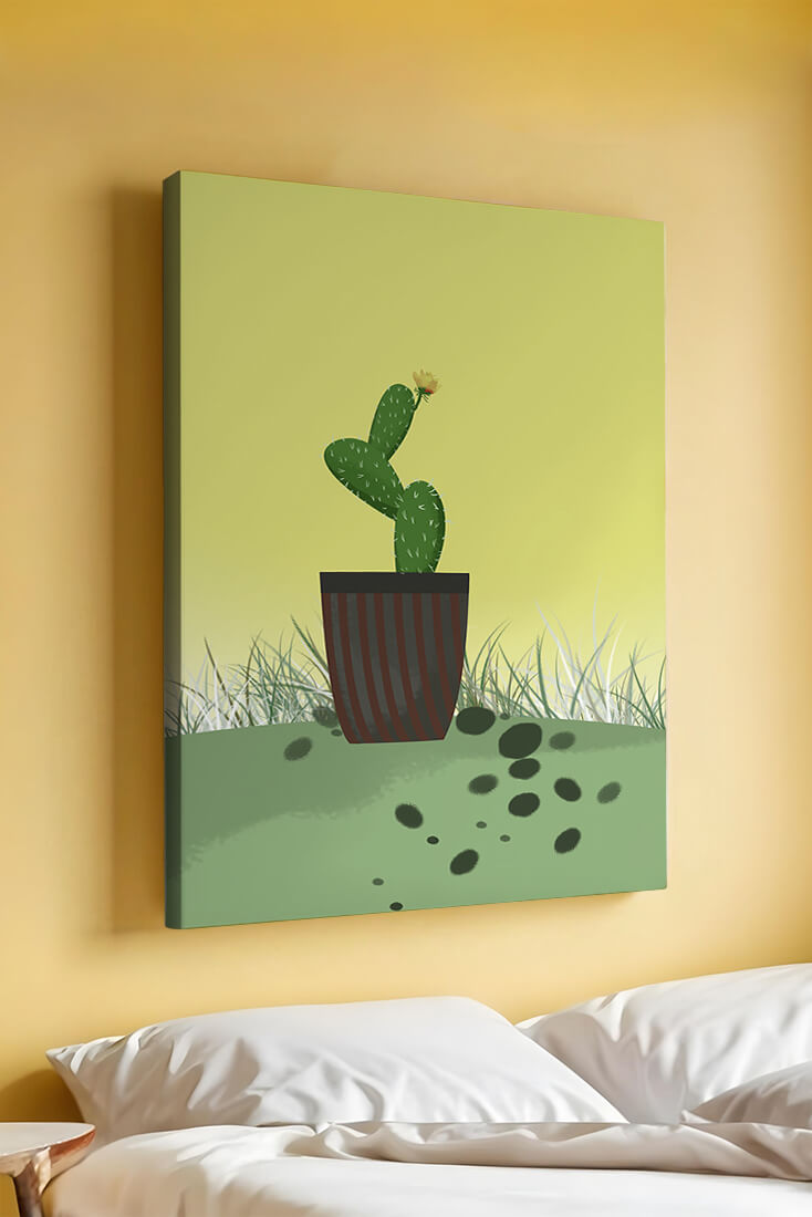 Illustration of a potted cactus with flower on soft background