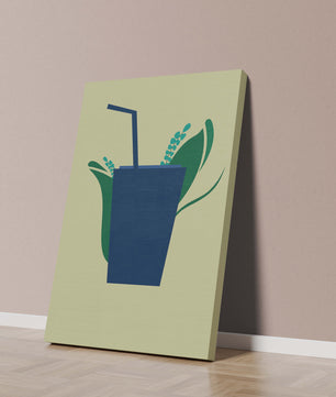 Ilustración de bebida de café moderna con elementos botánicos