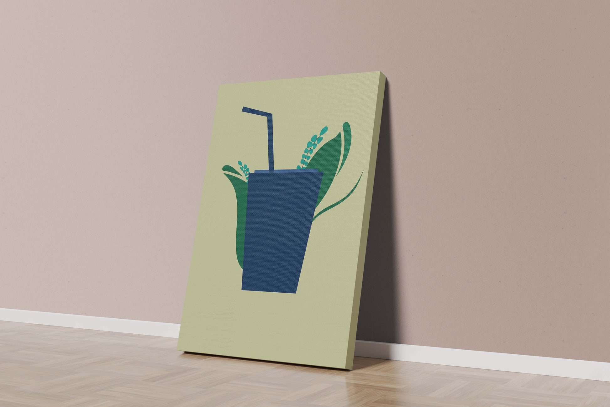 Modern cafe drink illustration with botanical elements