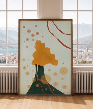 Abstract Portrait of a Woman with Flowing Golden Hair and Geometric Shapes - Mi tienda