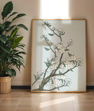 Delicate cherry blossoms on a soft blue background