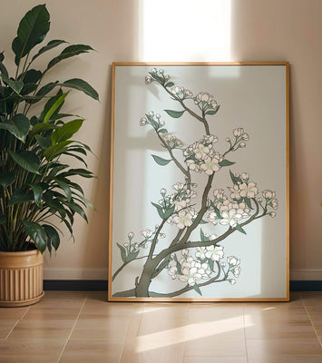 Delicate cherry blossoms on a soft blue background