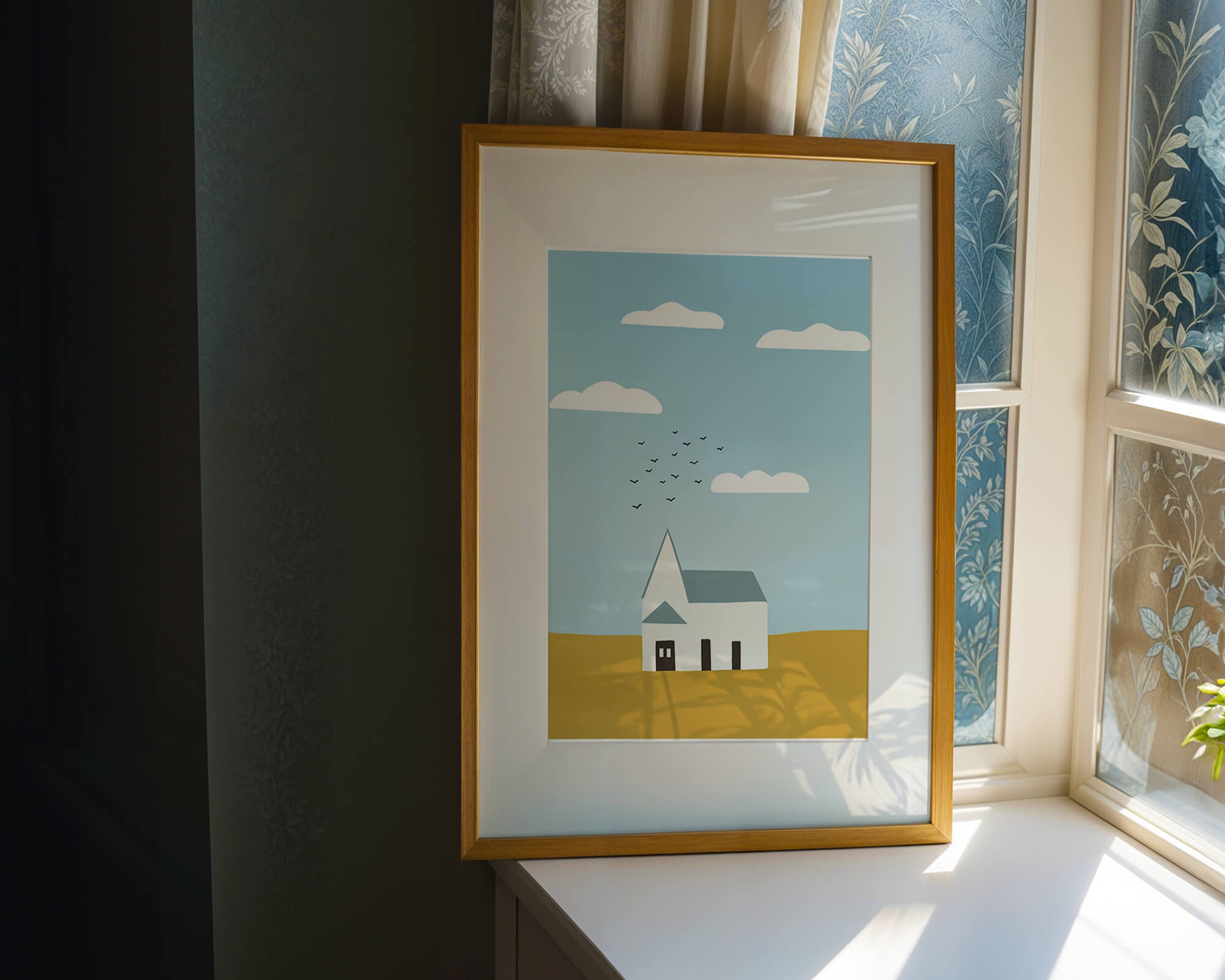 Minimalist Landscape with a White House and Sky