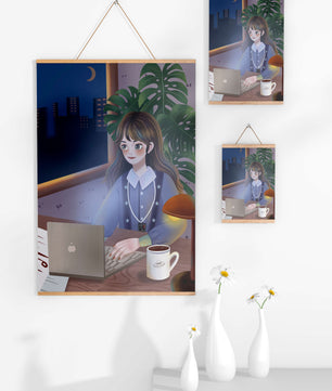 Cozy Evening Work from Home Setting with Laptop and Coffee