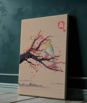 Oiseau serein sur une branche de cerisier dans le style artistique asiatique traditionnel
