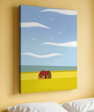 Minimalistic Landscape with House and Sky
