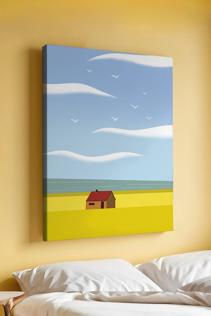 Minimalistic Landscape with House and Sky