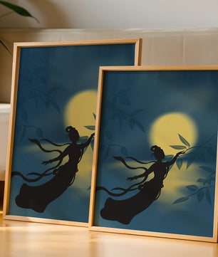 Silhouette of a Woman Reaching for Leaves in Front of a Full Moon