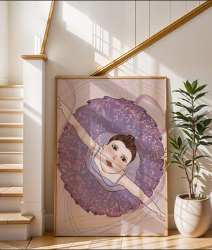 Graceful ballerina in a purple tutu with sparkling details
