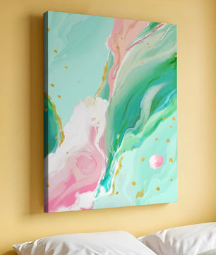 Obra de arte abstracta en pasteles y dorado con patrones fluidos