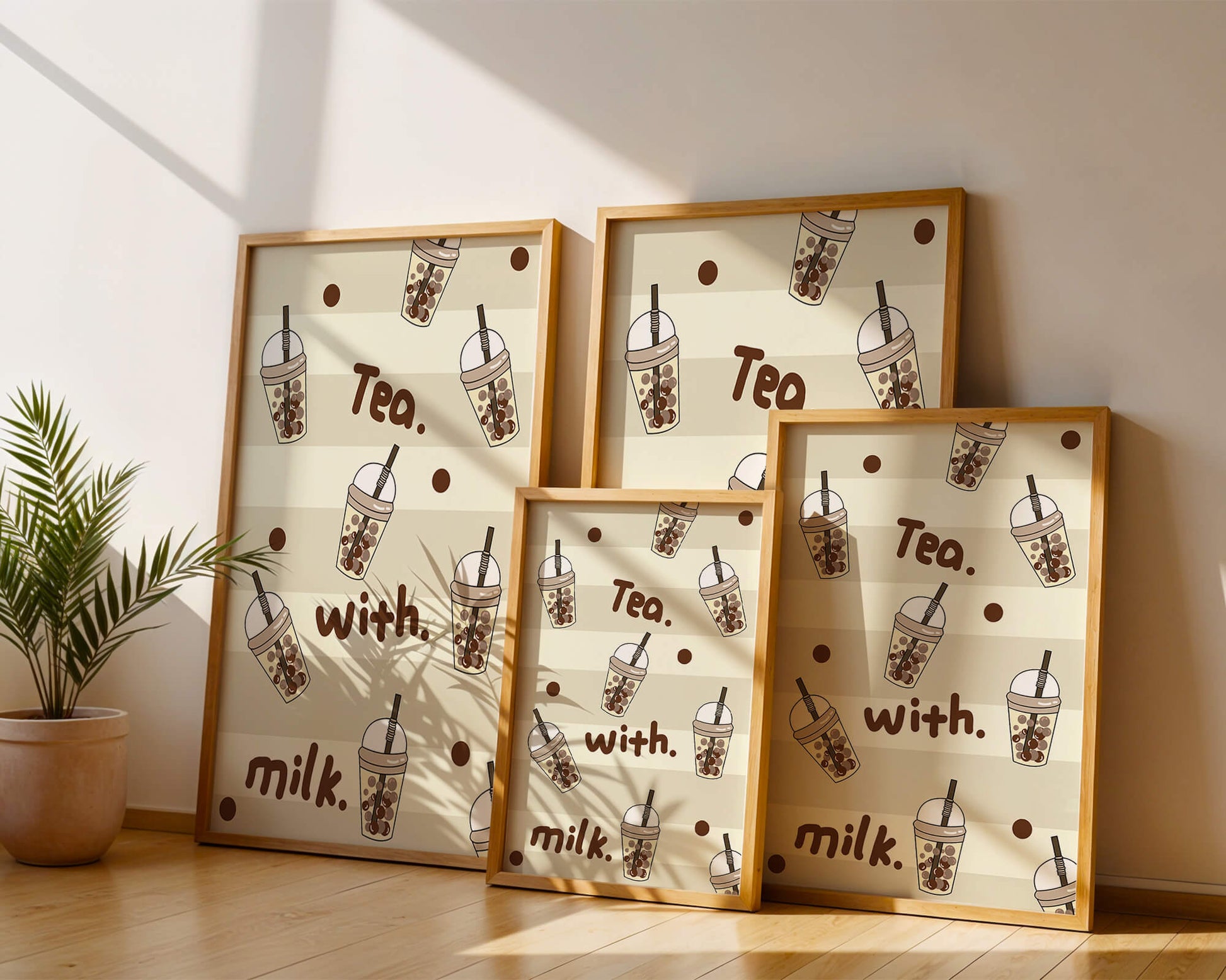 Boba tea pattern with text and bubble illustrations