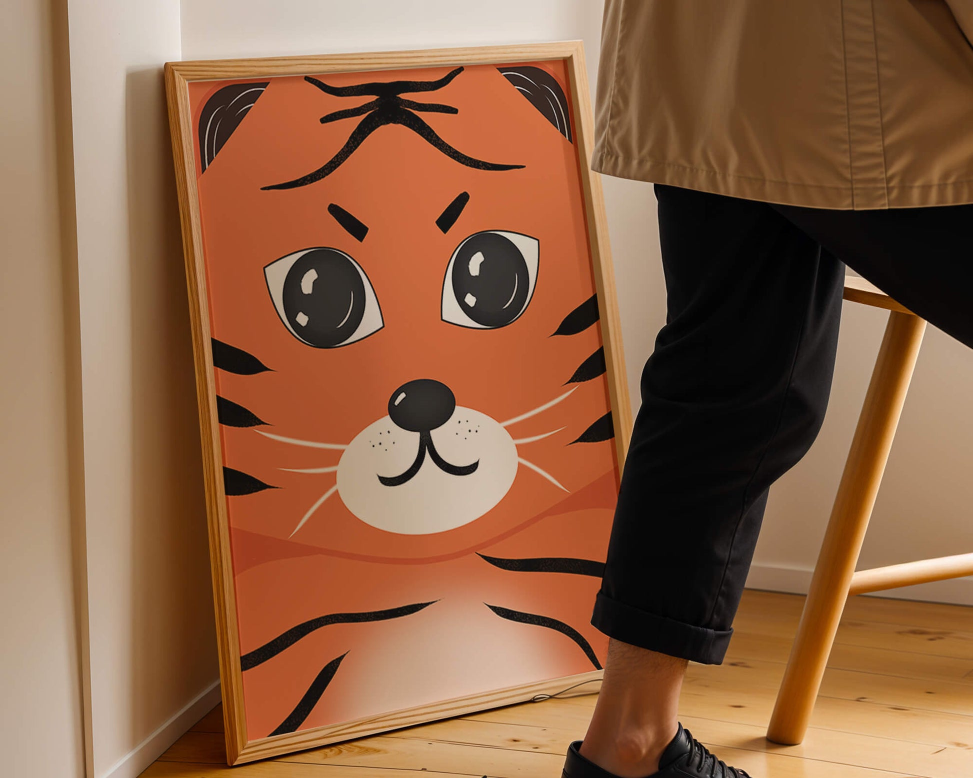 Adorable tiger face illustration with bold features