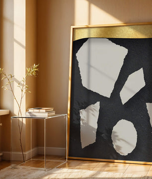 Abstract geometric design with golden accents and stone texture