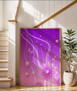 Design floral violet rêveur avec des papillons et des perles
