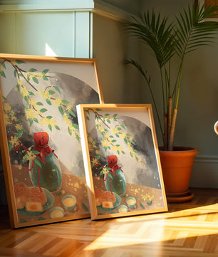 Traditional Mid-Autumn Festival Setting with Mooncakes and Tea