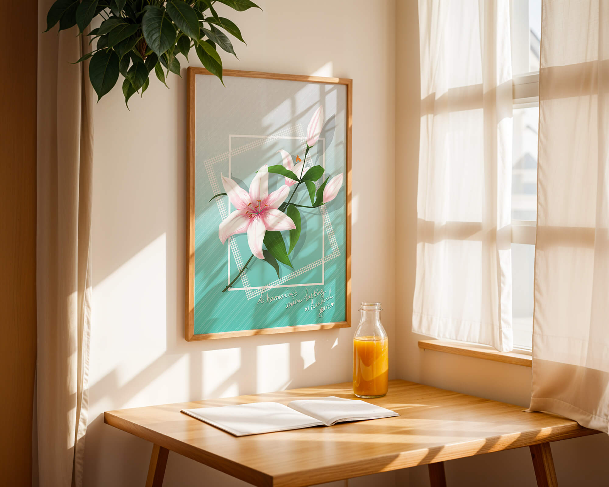 Elegant floral design with pink lilies and modern accents