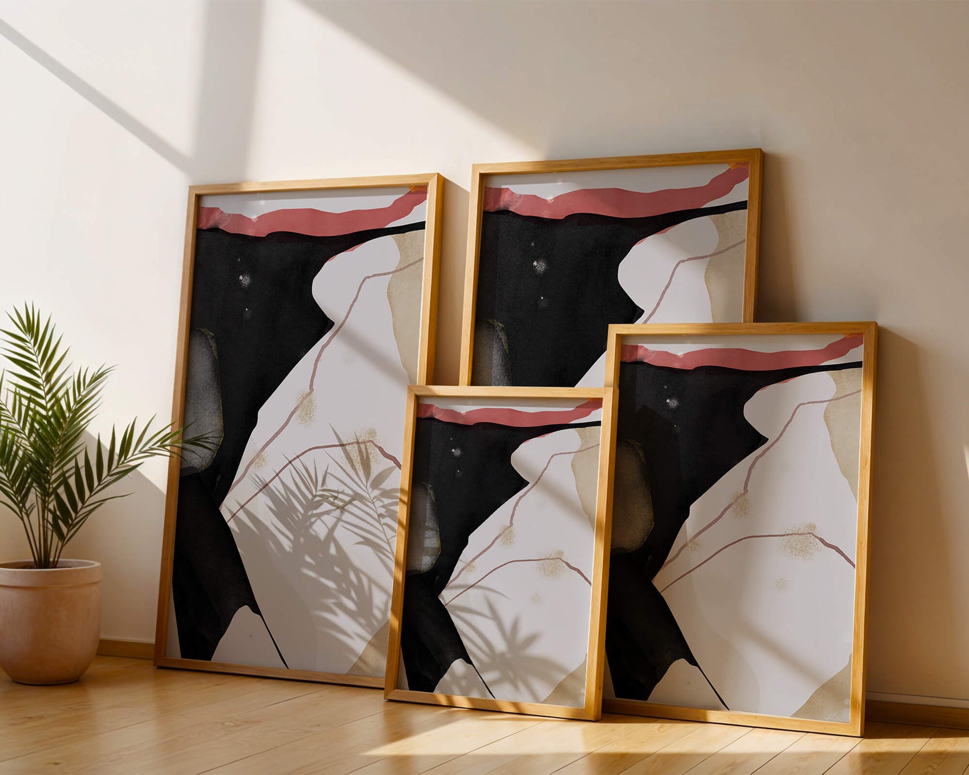 Abstract Composition with Bold Black and Subtle Gold Accents