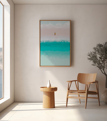 Serene beach with turquoise waves and solitary figure