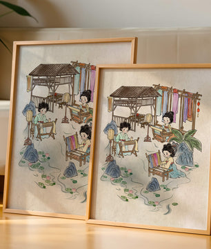 Charmante illustration des arts textiles traditionnels dans un cadre serein
