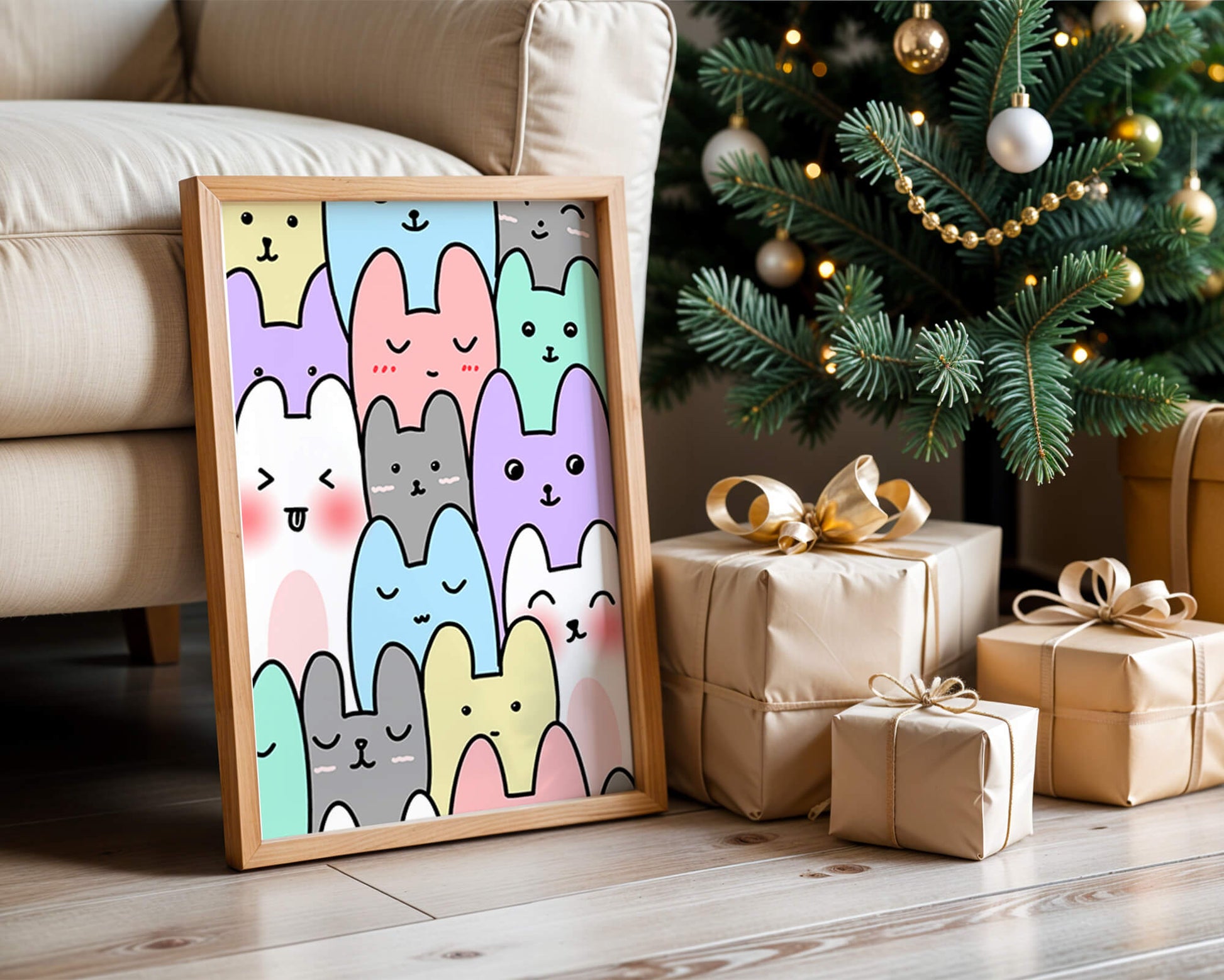 Colorful cartoon animal pattern with smiling faces